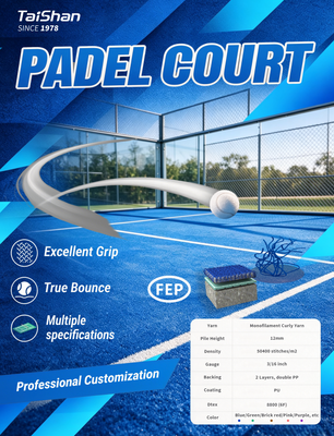FEP Chứng nhận 12mm Độ cao đống dày đặc cao Padel cỏ nhân tạo và Padel cỏ cỏ cho các tòa án chuyên nghiệp